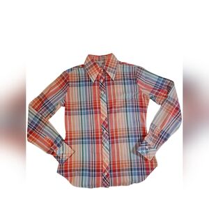 Vintage Huk-a-poo Button Front Long Sleeved Plaid Shirt Size 9